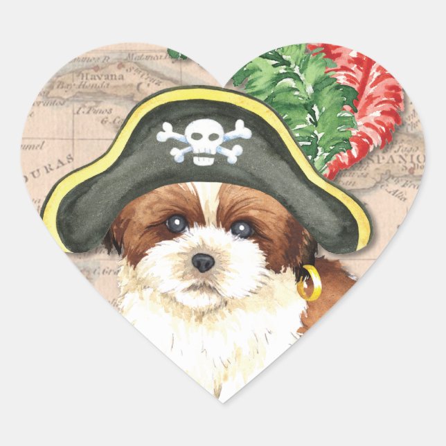 Adesivo Coração Shih Tzu Pirate (Frente)