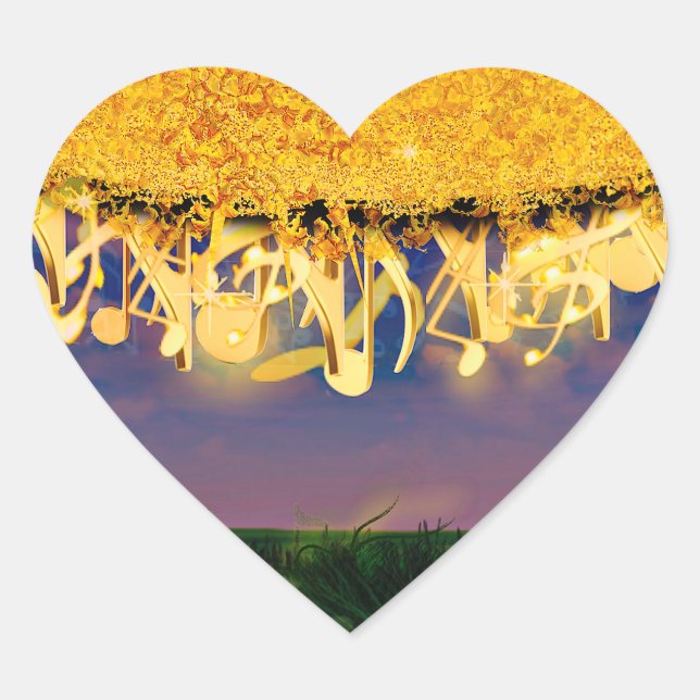 Adesivo Coração Shimmering Notes of Dourado (Frente)