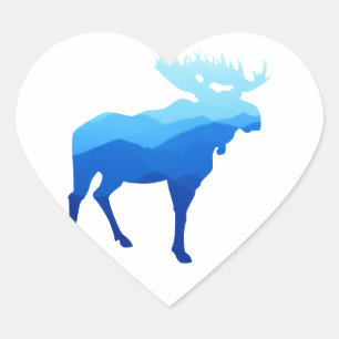 Adesivo Coração Silhueta azul dos alces das montanhas