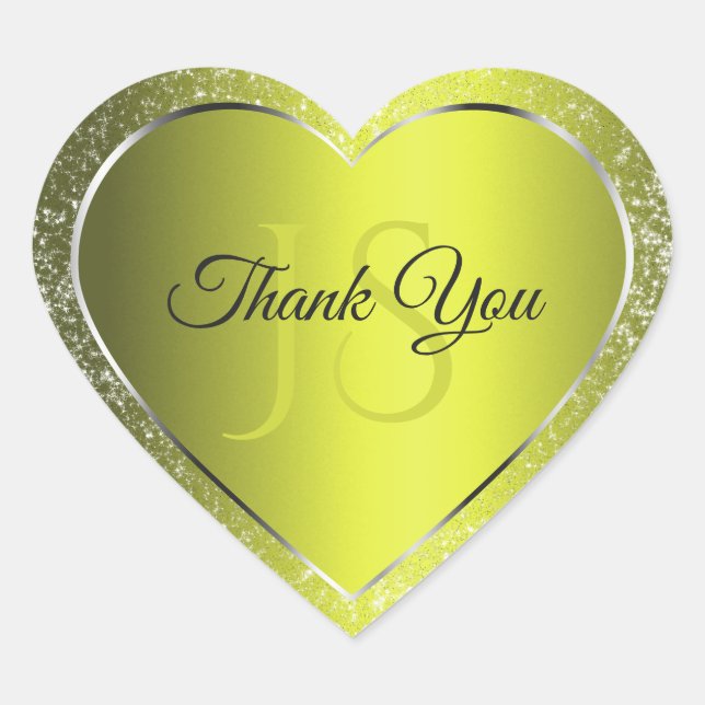 Adesivo Coração Silver Amarelo com Iniciais Leves Muito Obrigado (Frente)