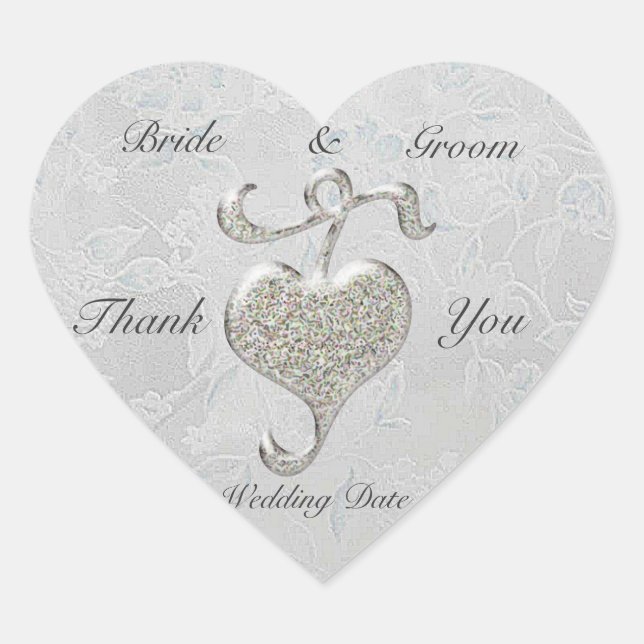 Adesivo Coração Silver Heart Wedding Obrigado (Frente)