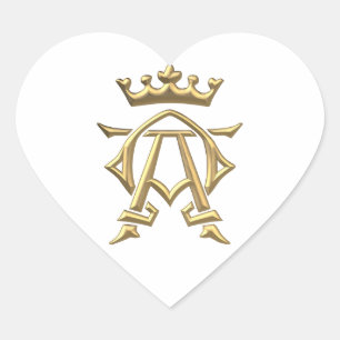 Adesivo Coração Símbolo "3-D" dourado alfa e de Omega w/Crown