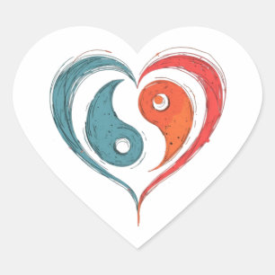 Adesivo Coração Símbolo Artístico de Equilíbrio Yin Yang Coração