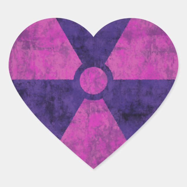 Adesivo Coração Símbolo de radiação vermelha desbotada (Frente)