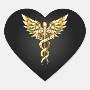 Adesivo Coração Símbolo Poligonal Dourado Caduceus