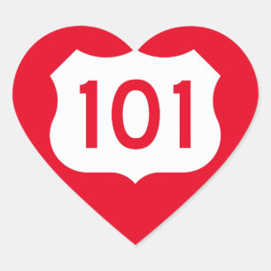 Adesivo Coração Sinal de Rota 101 dos EUA