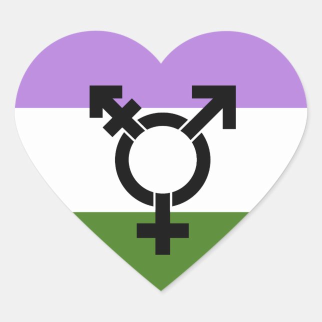 Adesivo Coração Sinalizador do Orgulho do Genderqueer (Frente)