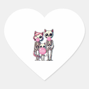 Adesivo Coração Skeleton Cat Family soprando pastilha elástica par