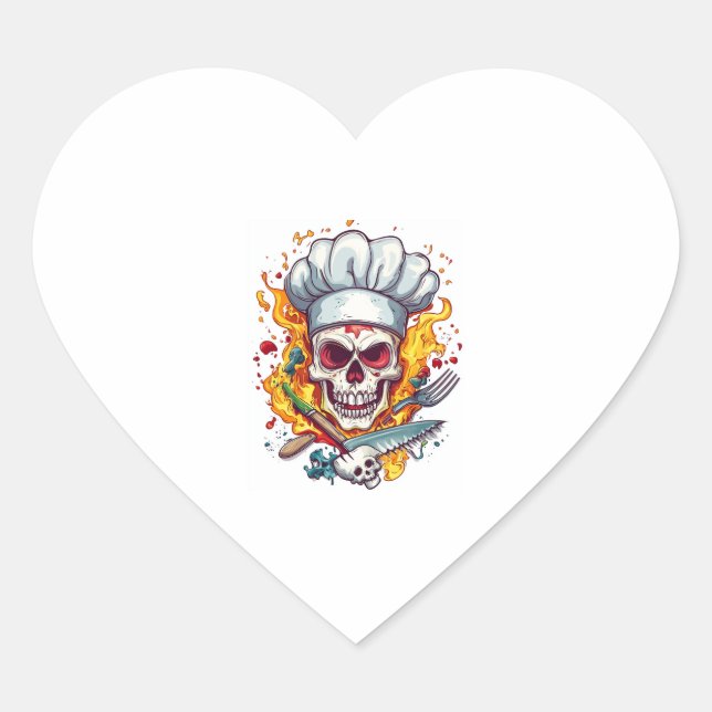 Adesivo Coração Skull Chef Kitchen Master (Frente)