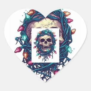 Adesivo Coração Skullmas Tangidos � Esqueleto De Xmas Engraçado