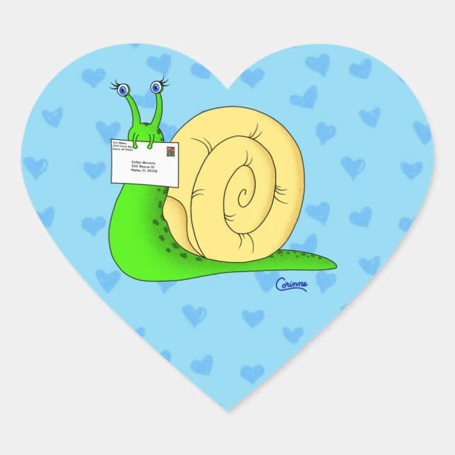 Adesivo Coração Snail Mail - (Blue) - Vinhetas para envelopes (Frente)