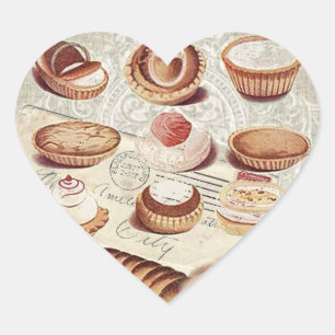 Adesivo Coração sobremesas francesas da pastelaria do cupcake da