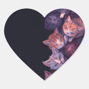 Adesivo Coração Sonhador Nap De Gato - Ilustração Inteira De Gatin
