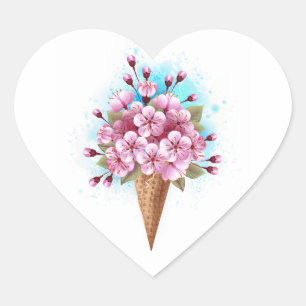 Adesivo Coração Sorvete Waffle Rosa Sakura Cone