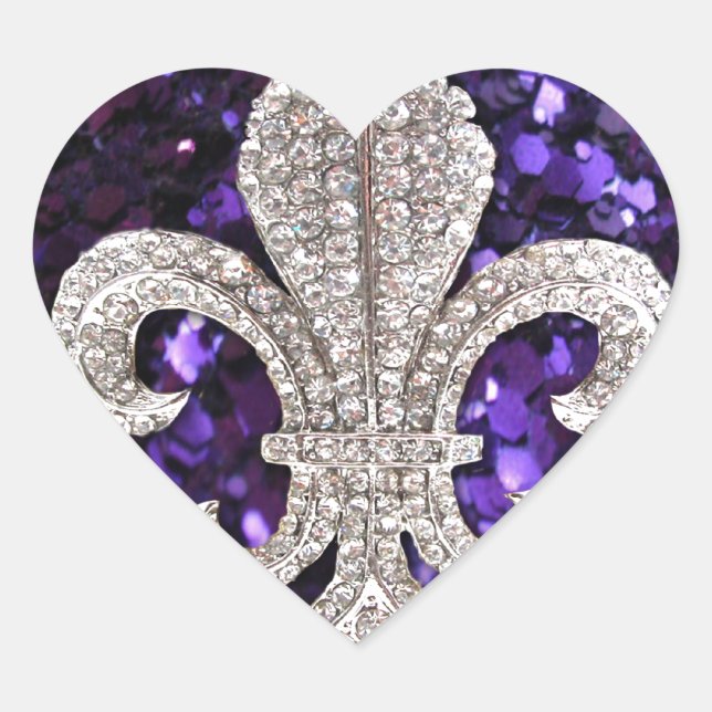 Adesivo Coração Sparkle jewel Fleur De Lis Sequins Roxo (Frente)