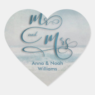 Adesivo Coração Sr. & Sra. aguarela do oceano