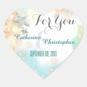 Adesivo Coração Starfish, tema do casamento, favor "Por você"