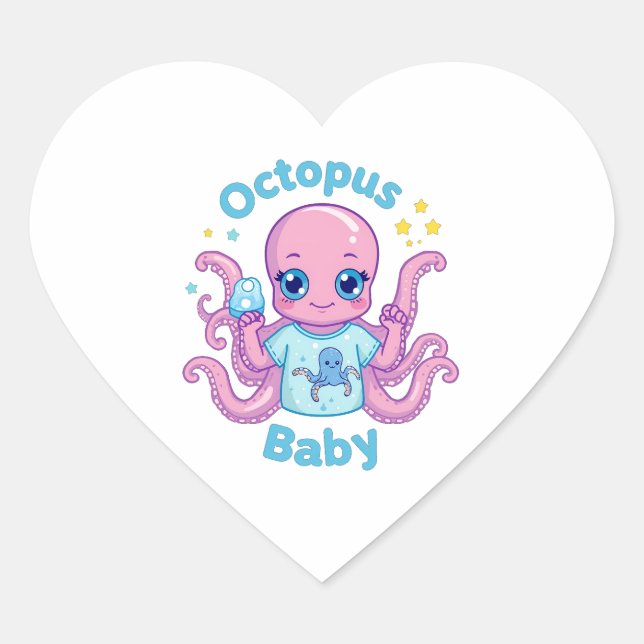 Adesivo Coração Sticker Coeur Octopus Baby  (Frente)