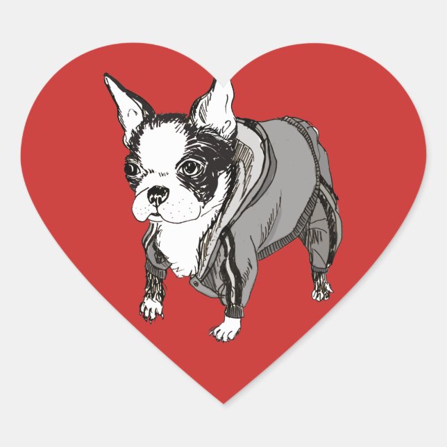 Adesivo Coração Sticker de Formatação Cardíaca de Boston Terrier (Frente)