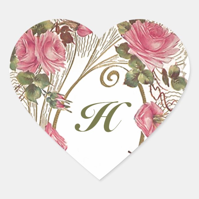 Adesivo Coração Sticker Personalized Antique Rose Hearts Monogram (Frente)