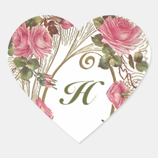 Adesivo Coração Sticker Personalized Antique Rose Hearts Monogram