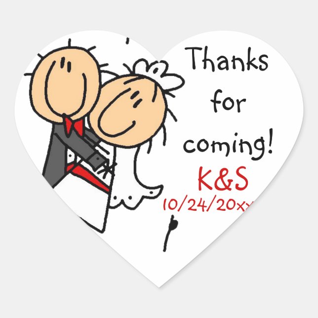 Adesivo Coração Stickfigure Weding Favor Stickers (Frente)