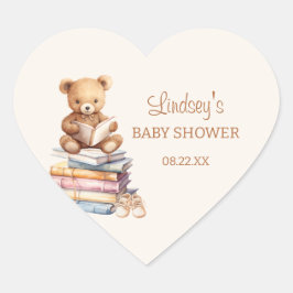 Adesivo Coração Storybook Teddy Bear Boho Baby Shower