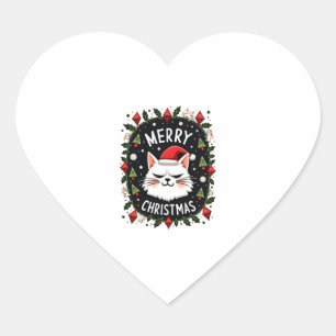 Adesivo Coração Suéter Feio de Natal do Gato Borrado