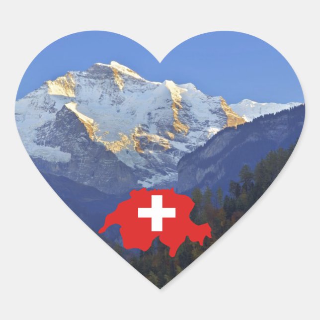 Adesivo Coração Suíça Jungfrau e bandeira (Frente)