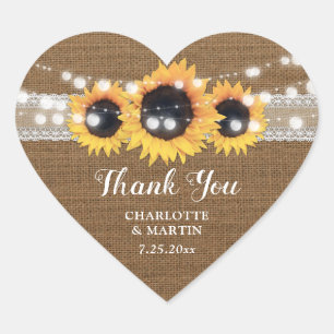 Adesivo Coração Sunflower String Lights Burlap Lace Weds