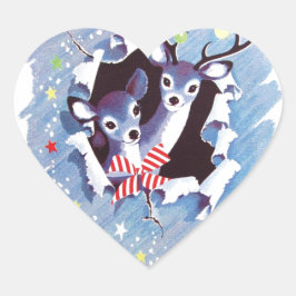 Adesivo Coração Super Sweet Vintage Blue Reindeer Natal
