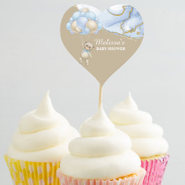 Adesivo Coração Suportamos espera balão azul cupcake toppers