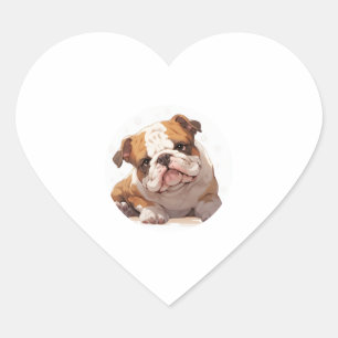 Adesivo Coração T-Shirt Clássico do Bulldog Inglês Adorável (5)