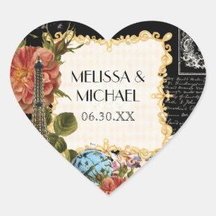 Adesivo Coração Tag cor-de-rosa do presente do favor da torre