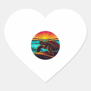 Adesivo Coração Tartaruga ao Pôr do Sol, Inspirando Design da Natu