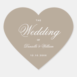 Adesivo Coração Taupe Wedding Heart Simple Elegant Script Branco