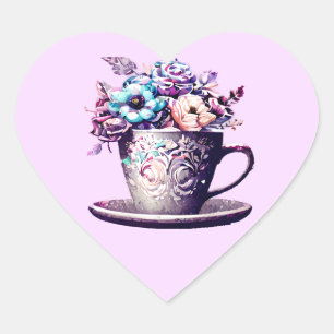 Adesivo Coração Teacup bonito com Flores