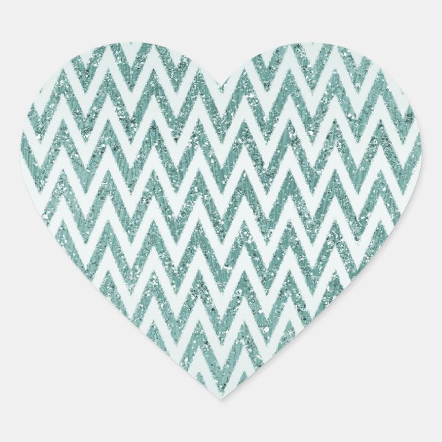Adesivo Coração Teal Green e White Faux Glitter Zigzag (Frente)
