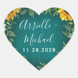 Adesivo Coração Teal Sunflower Rustic Wedes Favorece Stickers