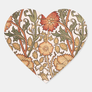 Adesivo Coração Tecido do Designer Rosa Vintage de Padrão Floral