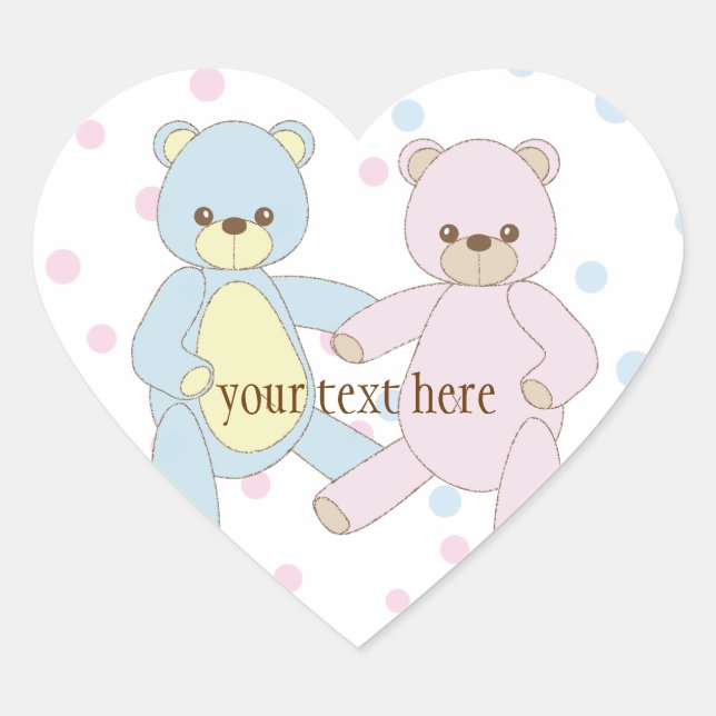 Adesivo Coração Teddy Bear Twins Sticker (Frente)
