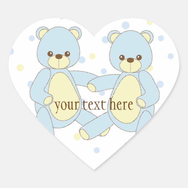 Adesivo Coração Teddy Bear Twins Sticker (Frente)
