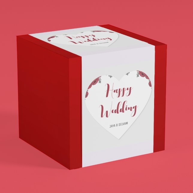 Adesivo Coração Tema de Casamento Floral da rosa vermelha (Stick this lovely floral theme wedding sticker on your return gift or presents)