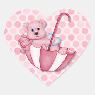 Adesivo Coração Tema do bebê Guarda-chuva Urso Rosa Pontos de Polc