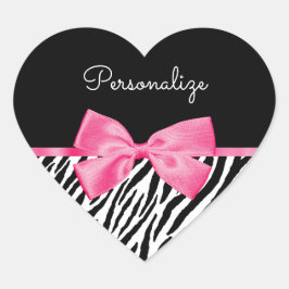 Adesivo Coração Tendência Zebra Impressão Quente-Rosa Arco e Nome