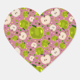 Adesivo Coração Teste padrão verde das fatias de Apple