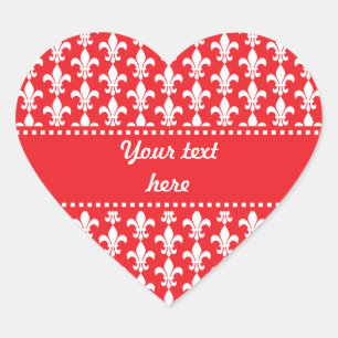 Adesivo Coração Teste padrão vermelho e branco da flor de lis