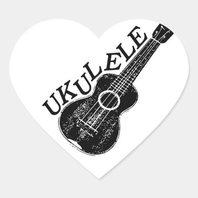 Adesivo Coração Texto E Imagem Do Ukulele (Frente)
