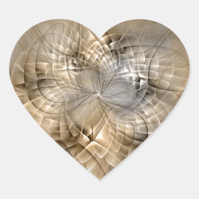 Adesivo Coração Textura de Arte Fractal Moderno Abstrato Tons Terr (Frente)