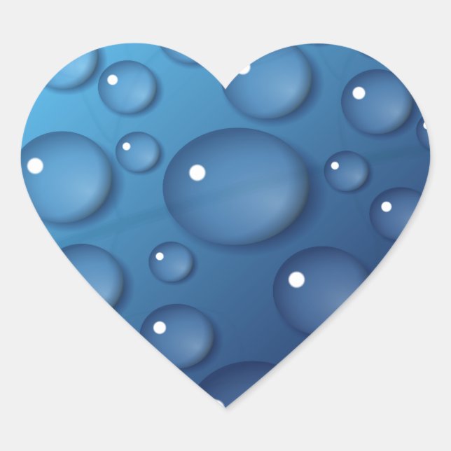 Adesivo Coração Textura de gota de água azul (Frente)
